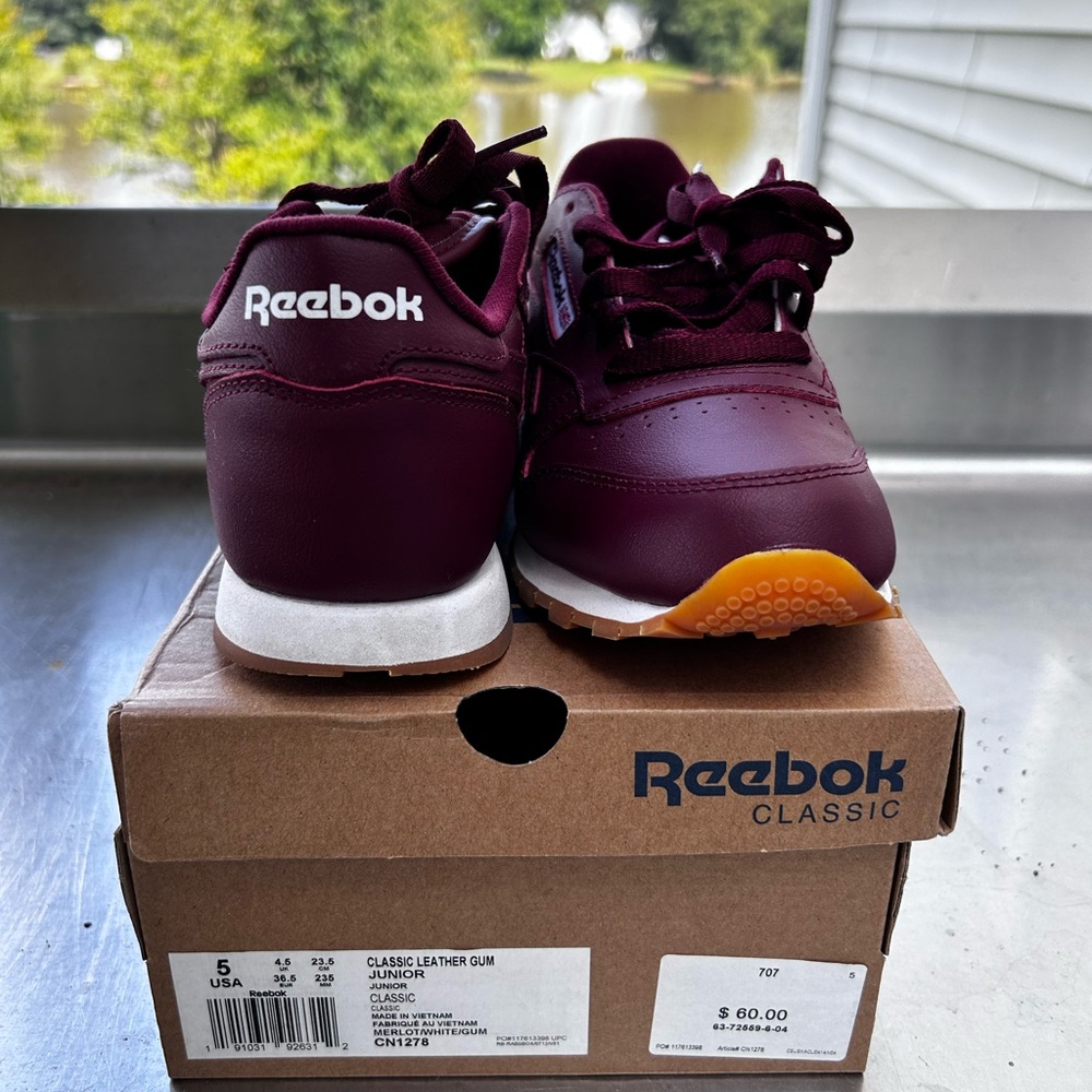 Reebok Classic Leather Sneakers in Maroon and Gum